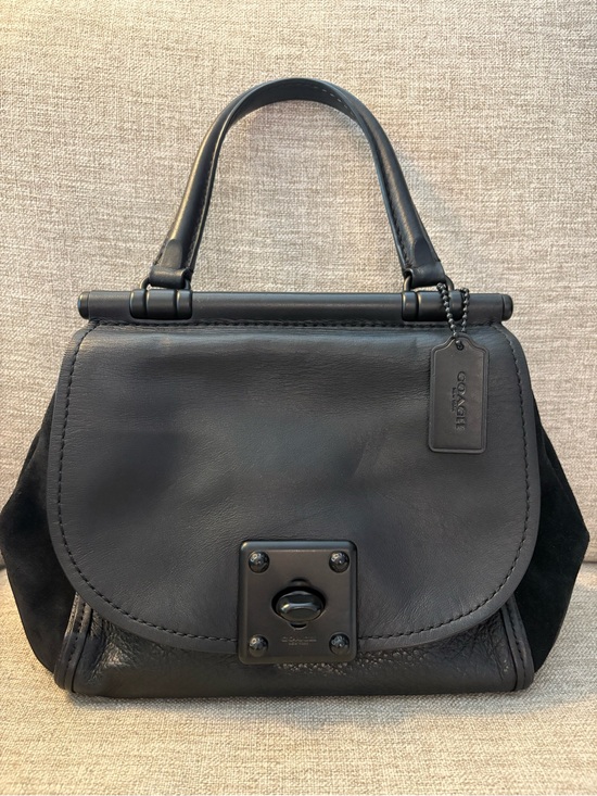 Coach Handbags - Coach Vintage Black Small Suede & Leather Satchel Top Handle Turnlock with Strap